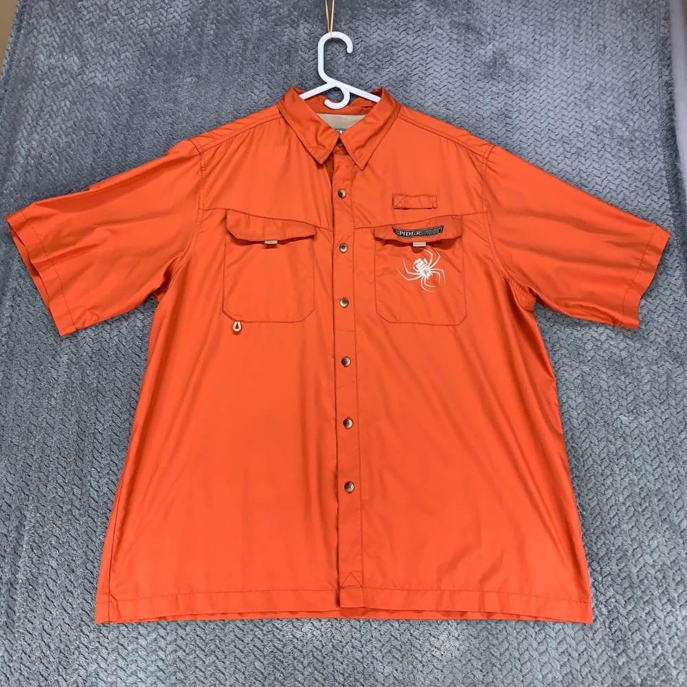 Spiderwire Mens Fishing Shirt Orange Short Sleeve Button Down XL TS1024 Ripstop